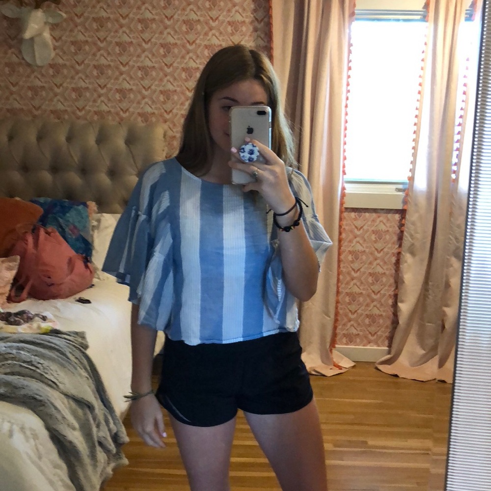 American Eagle white and blue striped blouse